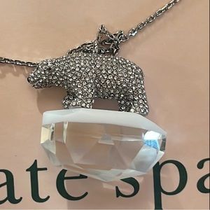 ♠️kate spade Arctic Friends Polar Bear Statement Pendant, Clear/Silver NWT